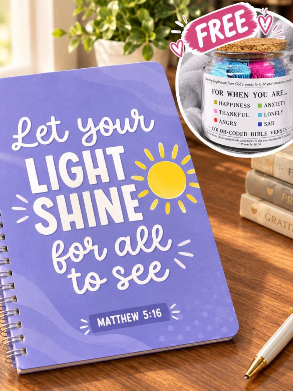 Inspirational Notebook + FREE Color-Coded Bible Verse Jar | Matthew 5:16